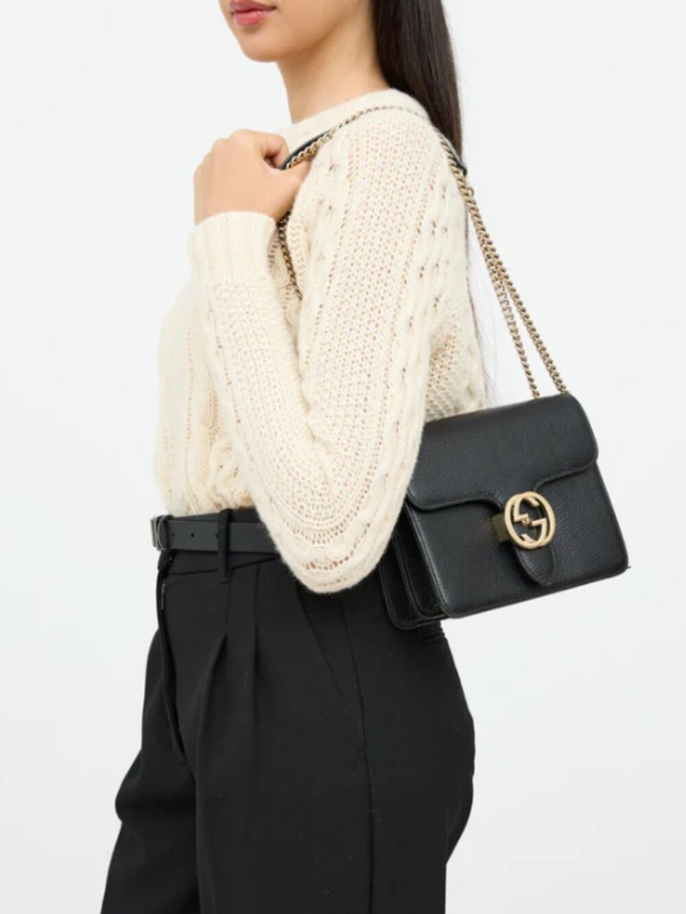 ✨ Gucci Dollar Calfskin Interlocking G Shoulder Bag – Black | Classic & Timeless - Picture 3 of 16